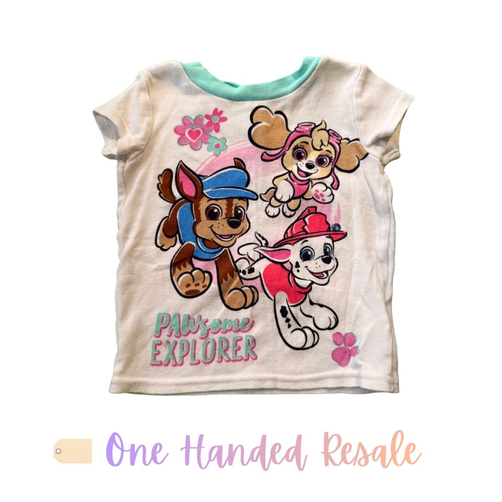 🐾 Paw Patrol Kids White Pajama Shirt Blue Pink Colorful 2T